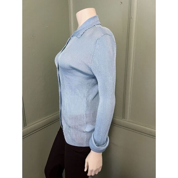 Free People Baby Blue Slinky Viscose Ribbed Cardigan Sweater Size XS - Picture 3 of 7